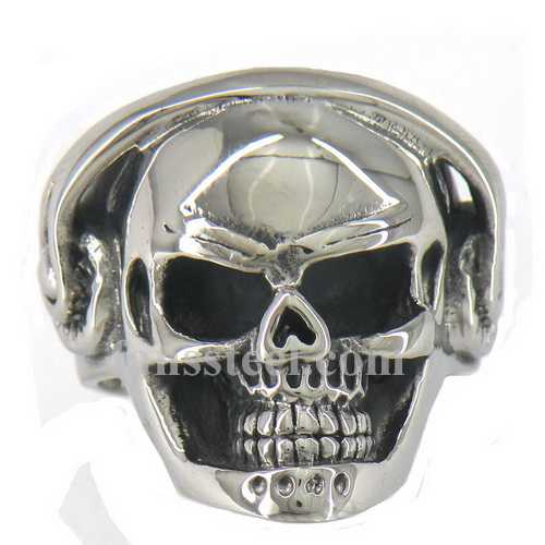 FSR11W62 earphone music skull biker Ring - Click Image to Close